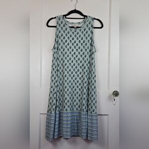 LOFT Outlet Knit Aqua Green and Blue Floral Shift Dress Size M